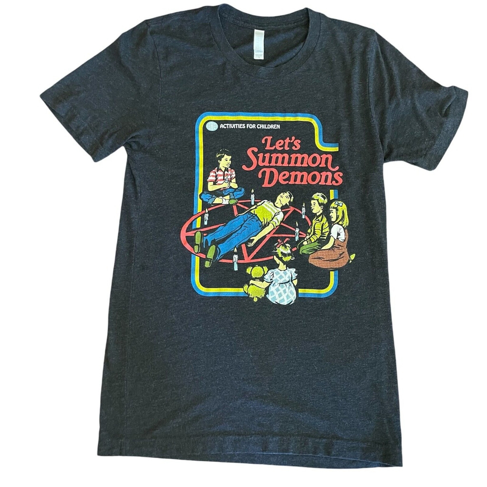 Canvas Graphic T Shirt Small Charcoal Lets Summon Demons - Picture 2 of 9